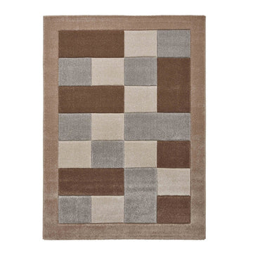 Brooklyn BRK04 Modern Geometric Patchwork Blocks Border Soft Carved Durable Short Pile Beige/Grey Rug-Think Rugs-Rug Love - The Most Loved Rug Store